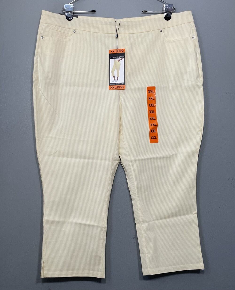 Mario Serrani Capris Pants Size XXL Butter Yellow White Striped Comfort Stretch